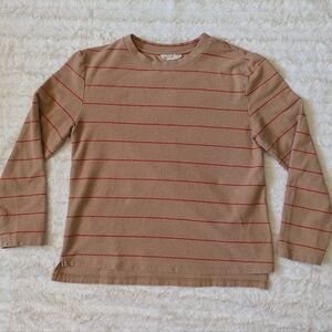 Roolee Tan and Red Long Sleeve Tee Classic Striped Design
